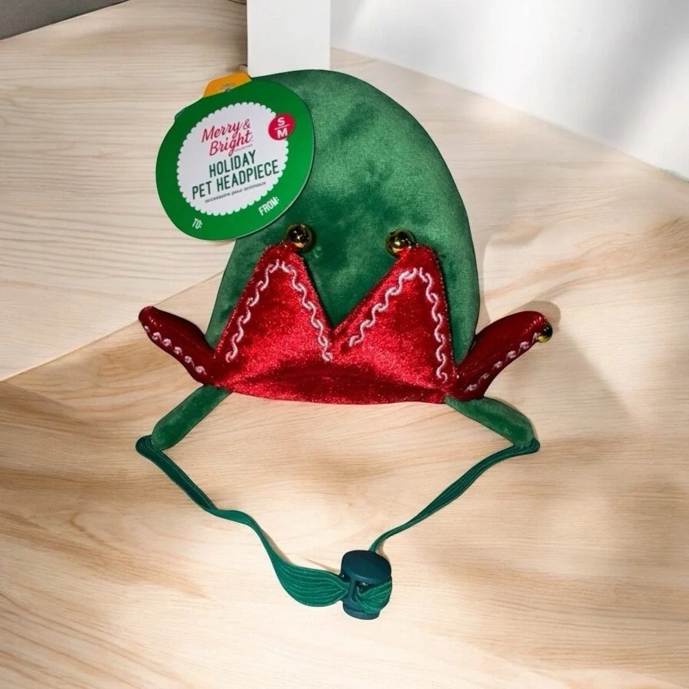 Merry‎ & Bright Brand Holiday S Dog Pet Headpiece Hat Christmas Tree Small ELF